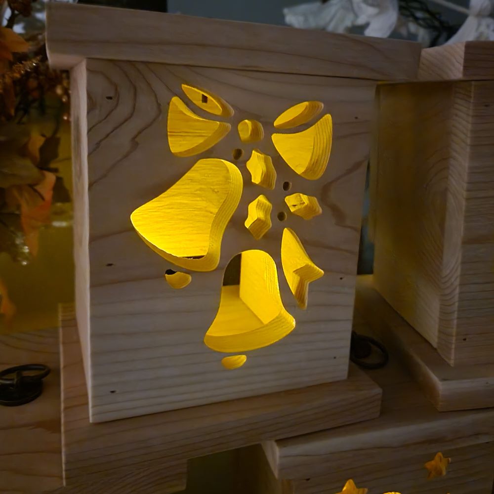 Large Rustic Handmade Cedar Christmas Lantern with Flickering Light LED