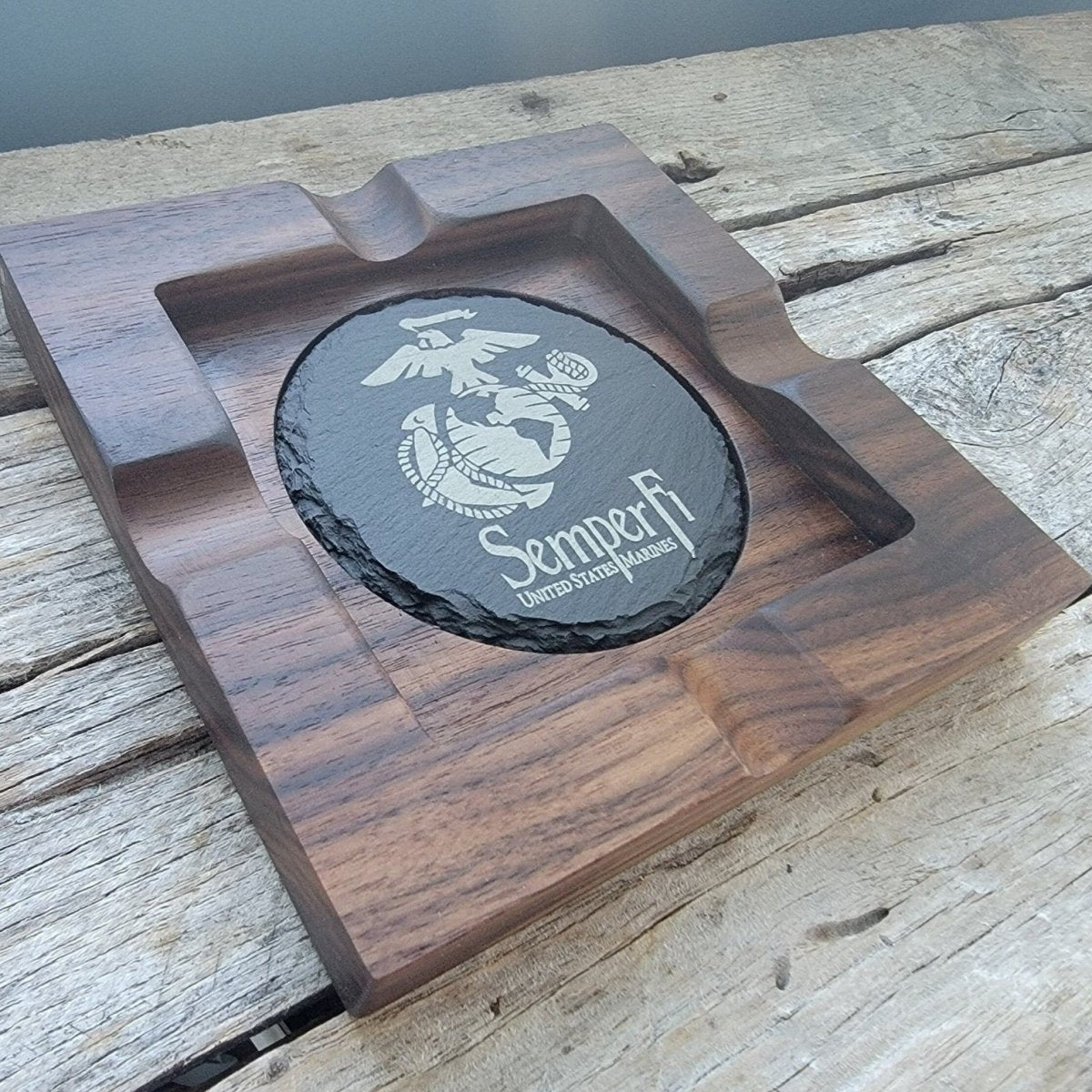 Hardwood cigar tray with customizable slate insert - Microstep Customs
