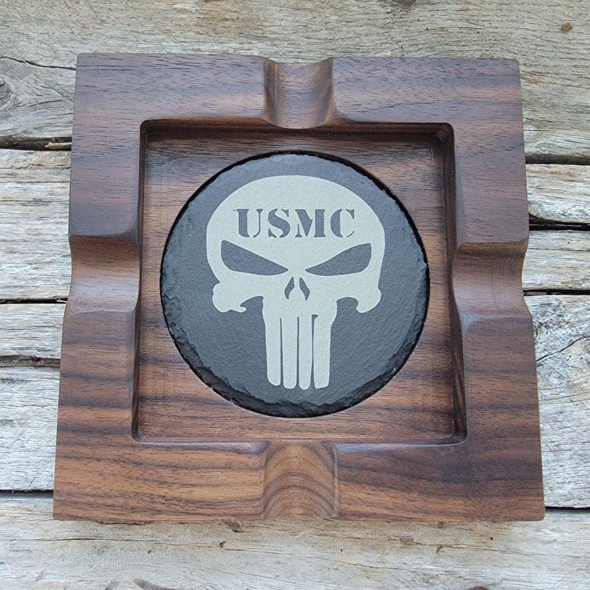 Hardwood cigar tray with customizable slate insert - Microstep Customs