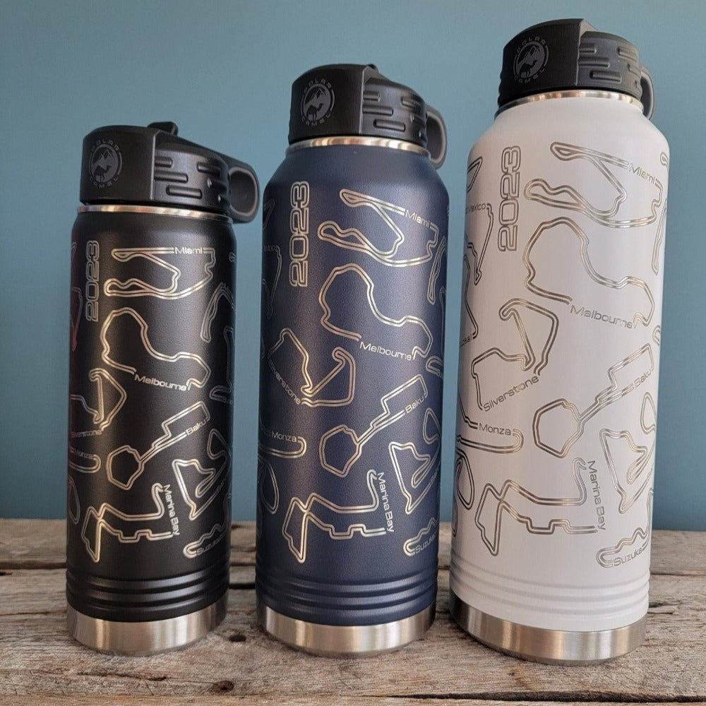 Motorsports-inspired 2023 World Racing Circuit series double-wall stainless steel insulated water bottle - Microstep Customs