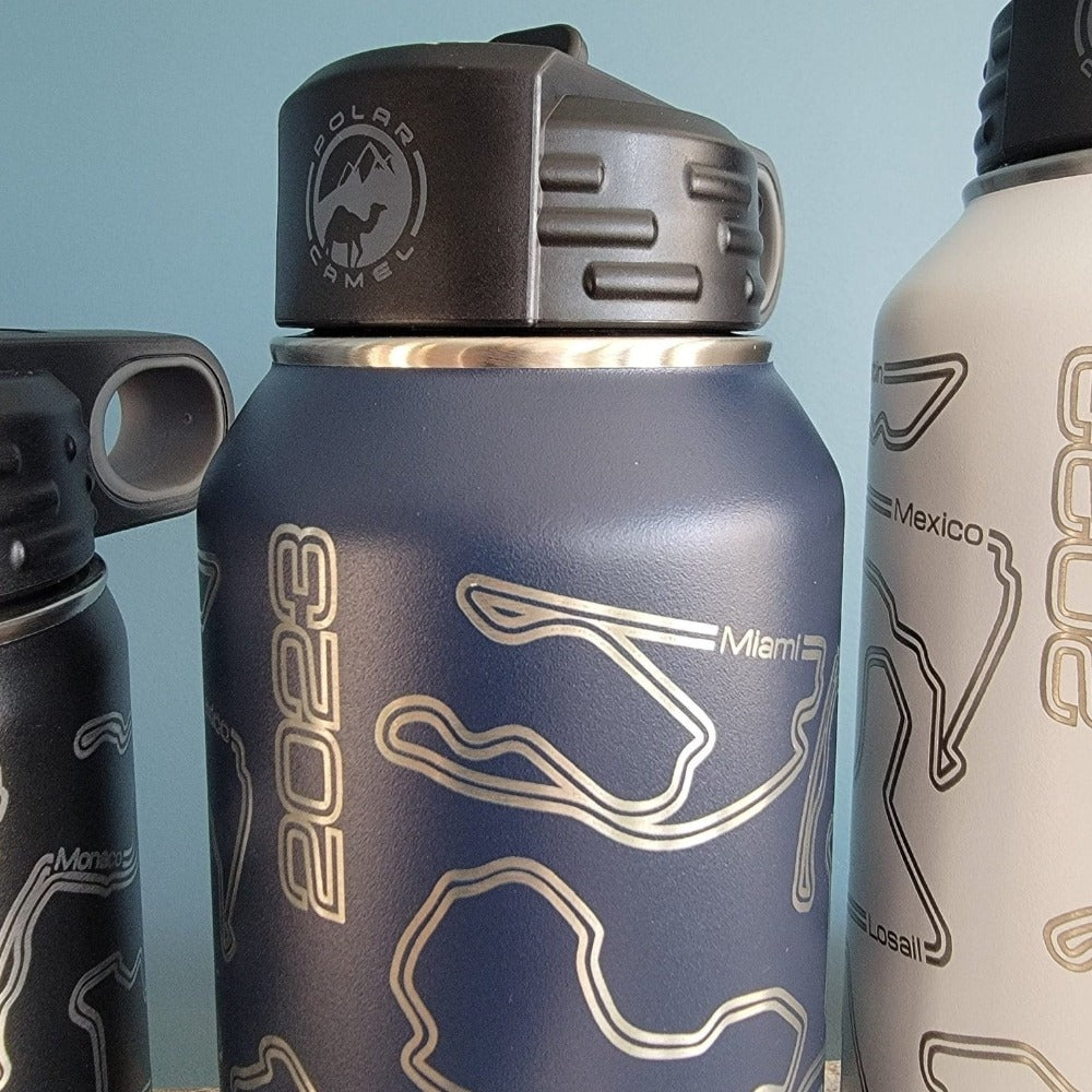 Motorsports-inspired 2023 World Racing Circuit series double-wall stainless steel insulated water bottle - Microstep Customs