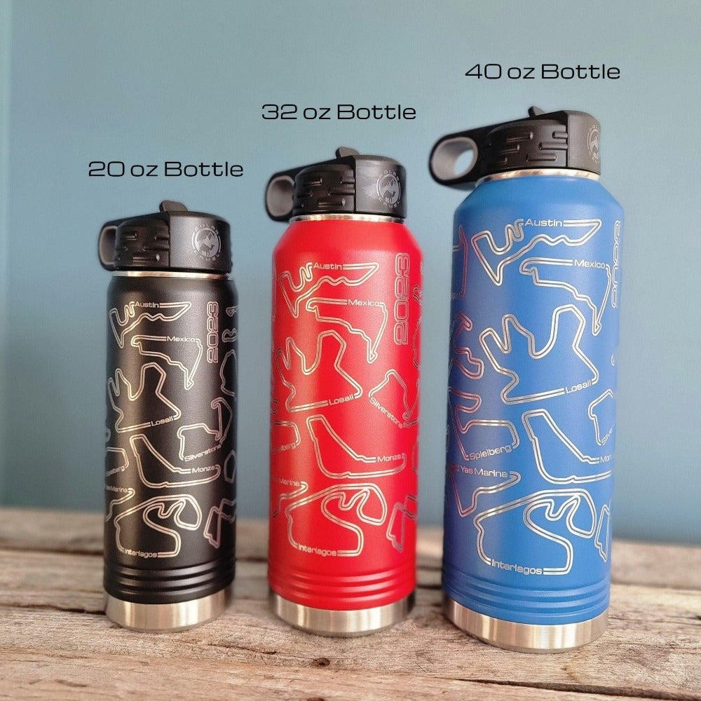 Motorsports-inspired 2023 World Racing Circuit series double-wall stainless steel insulated water bottle - Microstep Customs